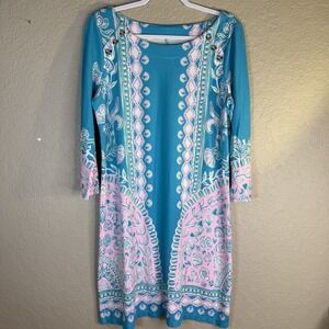 Lilly Pulitzer Tana Shift Dress Turquoise Teal Water Ya Waiting For Large